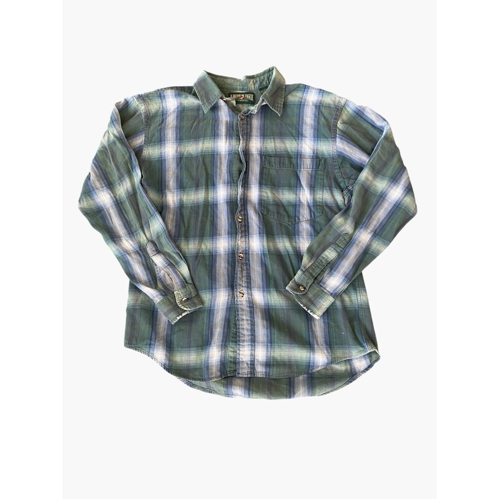 Vtg 80s American Eagle Outfitters Mens Flannel Blue Plaid Button Up Shirt L USA